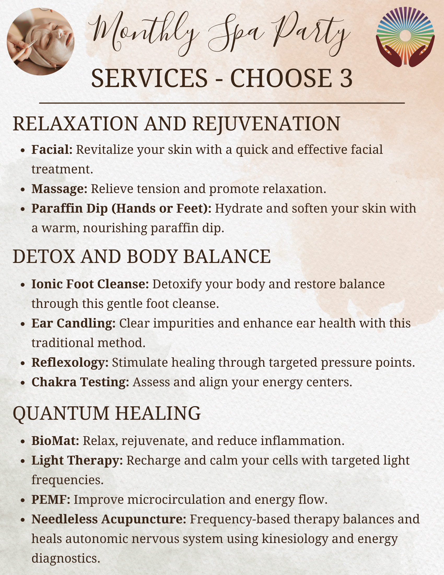 Monthly Spa Party Service List-1